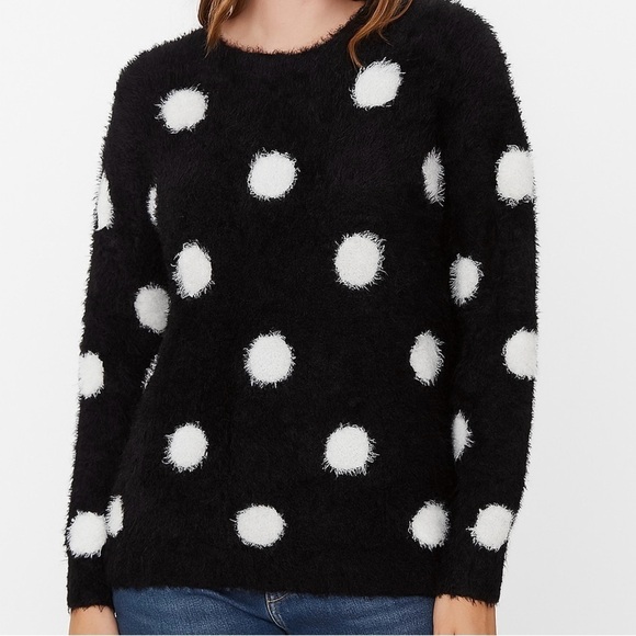 Forever 21 Sweaters - Forever 21 Fuzzy Black Sweater with White Dots